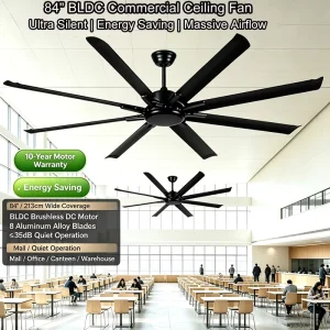 84 Inch HVLS Industrial Ceiling Fan DC BLDC Motor Ultra Silent Energy Saving 8 Blade for Warehouse Gym Mall