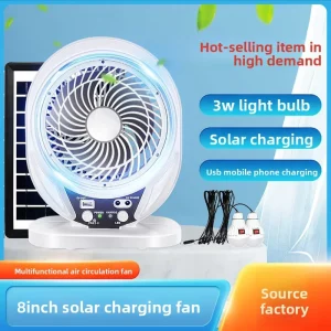 8inch USB Rechargeable Solar Fan Light Set Plastic Construction Multifunctional Air Circulation Strong Wind Power 4000 6000mAh