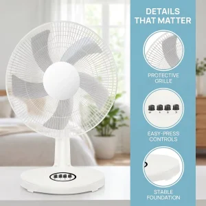 9 12 16 Inch Metal Grill Table Fan 3 PP Plastic Blade Mechanical Push Button Desk Fan for Student Dorm Office