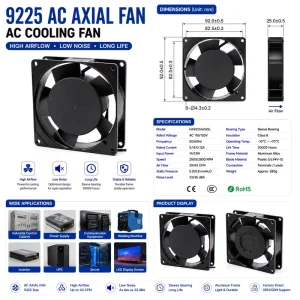 9225 AC Axial Fan 92x92x25mm High Air Flow Cooling Fan for Industrial Equipment Electrical Cabinet Cooling
