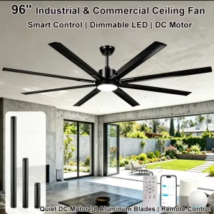 96″ BLDC Industrial HVLS Ceiling Fan with Light Ultra Silent & Energy Saving for Warehouse Mall
