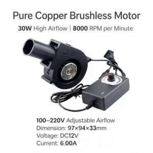9733 Blower Fan with Duct Head DC 12V 6A 8000RPM 30W High Pressure Turbo Fan for Waste Oil Burner Heating Stove 100 220V