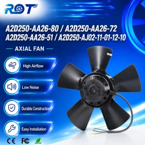 A2D250 AA26 72 AC Axial Cooling Fan 400VAC 250mm 3-Phase Metal Blade for CNC Machine Cabinet Ventilation