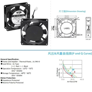 AC Axial Cooling Fan 92mm Aluminum Frame 110V 220V Industrial Heavy Duty Dual Ball Bearing Electric OEM Power Supply