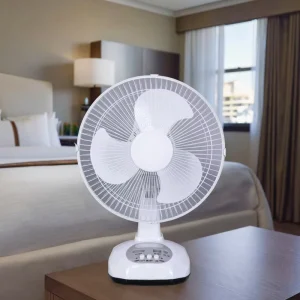 AC DC 9V LED Air Cooling Plastic Material Rechargeable Desk Fan with Mechanical Control Solar Battery Powered for Car Hotel Use