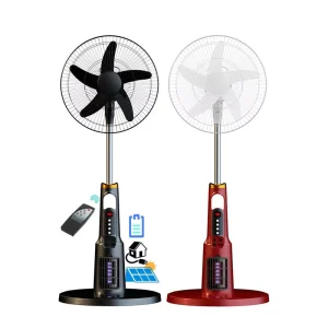 AC DC Bldc Solar Fan with Remote Control Emergency LED Light 110V 265V Input 18000mh Rechargeable Brushless Motor