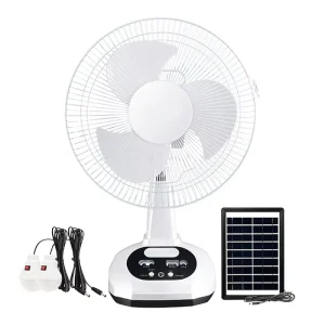 AC DC Solar Charging Battery Operated Shaking Head Fan Set with Lamp Desk Fan Plastic Material Remote Control 12 Inch