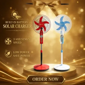 AC DC Solar Charging Stand 12V DC Motor Fan and 16 Inch AC DC Rechargeable Solar Floor Fan with Led Lamp and Lead acid Battery