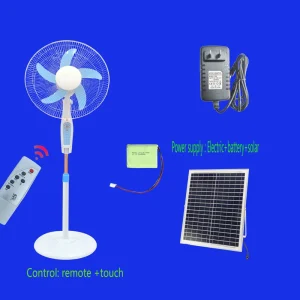 AC DC Solar Rechargeable 16 18 Inch LED Light Stand Fan Lithium Battery Remote Control USB for Outdoor Household Use Plastic