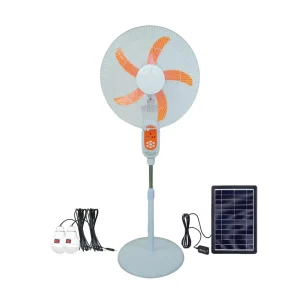 AC DC Solar Stand Fan Rechargeable 16inch With LED Light Bulbs Battery Solar Panel Remote Control 9 Speed Timer DB18 for Bedroom
