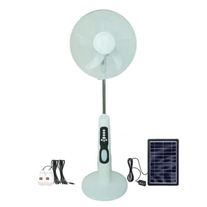 AC DC Solar Standing Fan Rechargeable 18inch With LED Light Bulbs Battery Solar Panel Remote 3 Speed Timer DA18 for Outside