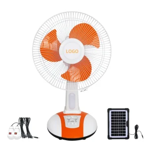 AC DC Solar Table Fan Rechargeable 12inch With LED Light Bulbs Battery Solar Panel 3 Speeds for Home