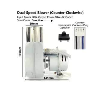AC220V 28W Input 1W Output Dual Speed Gas Water Heater Fan Motor CW CCW Optional 60mm Outlet Galvanized Iron Shell Natural