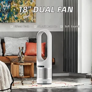 AIFAN 18 Inch Adjustable Digital Tower Table Fan Remote LED Light Energy Efficiency Class A+++ 5 Blades Plastic Household