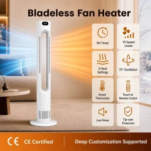 AZ1030 PRO 2 in 1 PTC Ceramic Electric Hot and Cold Smart OEM Bladeless Tower Fan Heater for All Season Indoor Use