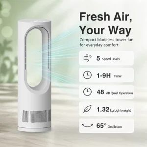 AZ430 Safe Bladeless Desk Fan with Adapter Quiet Portable Tabletop Fan for Bedroom & Office Stable Constant Power Fan