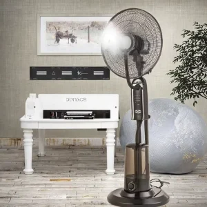 Adjustable Height 16 Inch 3 Blades Electric Outdoor Pedestal Tower Fan Remote Control Humidifier Cooling 30 34dB Energy Hotel