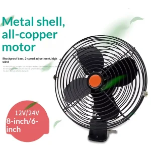 All metal 24V 12V Powerful Car Fan for Vehicles Forklift Excavator Construction Vehicles with Strong Airflow Cooling