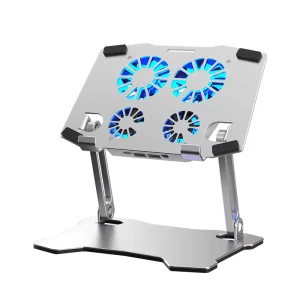 Aluminum Alloy Cooling Fan 4 Fan Cooler Stand Blue Light Radiator Free Angle Adjustable for iPad Tablet PC