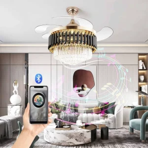 Aluminum LED Ceiling Fan Light 42inch Remote Music Voice Control 5 Blades 6-Speed Low Noise Modern Design for Kitchen Home Decor