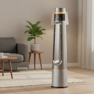 Ambient Lighting Bladeless Pedestal Fan with Voice Control and Remote 2200W Humidification Function Smart Floor Standing