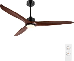 American Straight Leaf LED Ceiling Fan with Intelligent Tuya APP Lighting for Home Living Room Dining Room