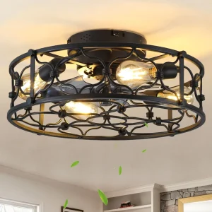 American retro industrial ceiling fan light for living room and bedroom smart ceiling fan wrought iron ceiling fan fo