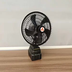 An 8 inch Oscillating Fan Suitable for Both Indoor and Outdoor Use Powered by a Rechargeable Lithium Battery
