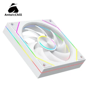 AntarcChill White 120mm PC Fan High Airflow Low Noise Fluid Bearing PWM RGB 3pin 4pin Case Cooling Factory Direct