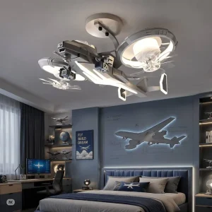 App Remote Control Chandelier Aircraft Helicopter Kids Lamp Children’s Bedroom Warm White Anti Glare Ceiling Fans with Lights