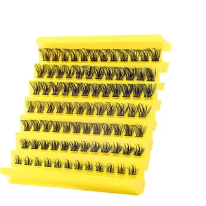 Asian Style Three Dimensional Double Tufted Pressed Fan Eyelashes Adhesive Pre Bonding Technology 100 Clusters Full Strip Eye