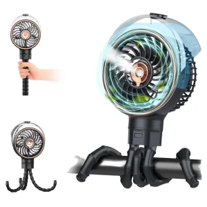 Ausic Portable Battery Powered Wearable Misting Baby Stroller Fan [Max 16H Cooling] Detachable Tripod Clip for Car Seat