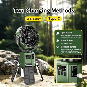 Auto Swing Portable Ceiling Fan Light Brushless Motor 6000mAh Battery Extra Long Battery Life Outdoor Camping Plastic Noiseless