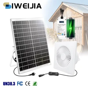 Automatic Residential 4 Inch Solar Ventilation Fan Plastic Motor 4A Battery 25W Panel for Greenhouses Bathrooms Kitchen