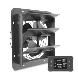 Automatic Shutter Exhaust Fan Wall Mounted Attic Fan Variable Speed Temperature Humidity Controller Dual Ball Bearing App Button