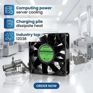Axial Cooling Fan Series 12CM 120x120x38mm PBT Blades 12V OEM ODM Two Ball Bearing Model 12038 Made China for Energy Storage