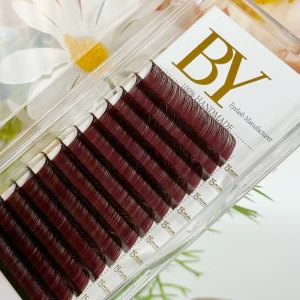 BY Lashes Burgundy Brown Colored Lash Extension 0.05 0.03 Lash Supplier Megan Volume Eyelashes Cashmere Lash