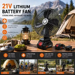 Battery 21V Electric Fan Summer Outdoor Camping Ventilator Mini Cordless Portable Lithium Battery Electric Fan