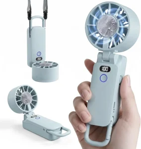 Battery Operated Foldable Wearable Hand Fan Bladeless Travel Small Quiet USB Powered for Outdoor Camping & Car Use