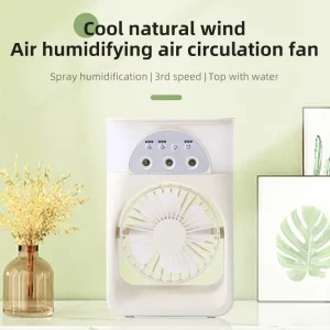 Battery Powered Car Compatible 3 in 1 Cooling Humidifying Air Circulator Fan 3 Nozzles Mist 5 Speeds 180 Box