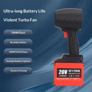 Battery-Powered Industrial Handheld Brushless Motor Turbo Fan 70mm Ducted Blower for Car Washing Snow Blowing Dust Removal
