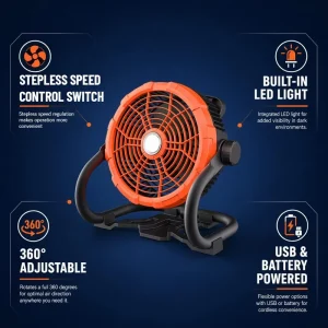 Battery Powered and Rechargeable Portable Fan Camping Led Light Hook Hang Outdoor Camping Fan