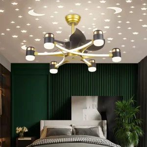 Bedroom LED Ceiling Fan with Light and Remote 52 Inch White and Gold 6 Speed