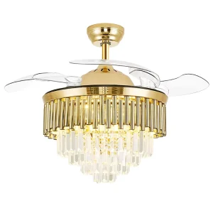 Best Quality Luxury Decorative Fan Ceiling Mounted 42 Inch Folding Blades Silent Ceiling Fan with Crystal Chandelier Lighting