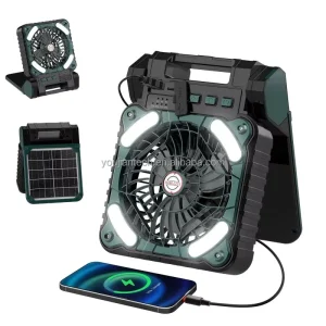 Best Sale Portable Outdoor Solar Fan With Solar Panel and Lights Rechargeable Cooling Fan for Outdoor Fishing Travel Hiking