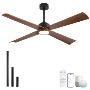 Best Seller Smart 60 in Ceiling Fan with Light 4 Solid Wood Walnut Blades Tuya WiFi Alexa Reversible BLDC Motor Ceiling Fan