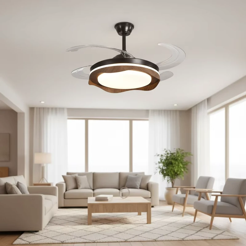 Best Selling Modern Interior Bedroom Home 42 Inch ABS Blade Retractable 3CCT Smart Remote Control Led Ceiling Fan Light