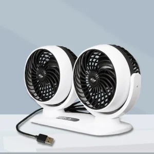 Black Double Head Rotatable USB Car Fan 6 Inch Blade Plastic Low Vibration Strong Airflow Cooling Fan