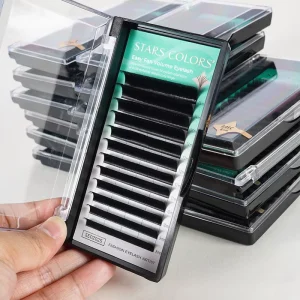 Black Easy Fan Volume Lashes 0.07mm D Curl 8 15mm Single Length 12 Rows Eyelash Extensions