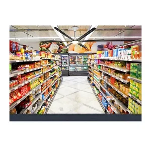 Black White 6 Blades DC Remote Control HVLS Ceiling Fan for Industrial Commercial Use Warehouse Supermarket Light Energy Saving